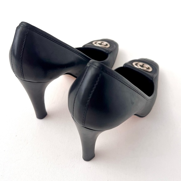 GUCCI | Black Leather GG Interlocking Logo Square Toe Pumps Heels Vintage US 8 - Picture 7 of 14